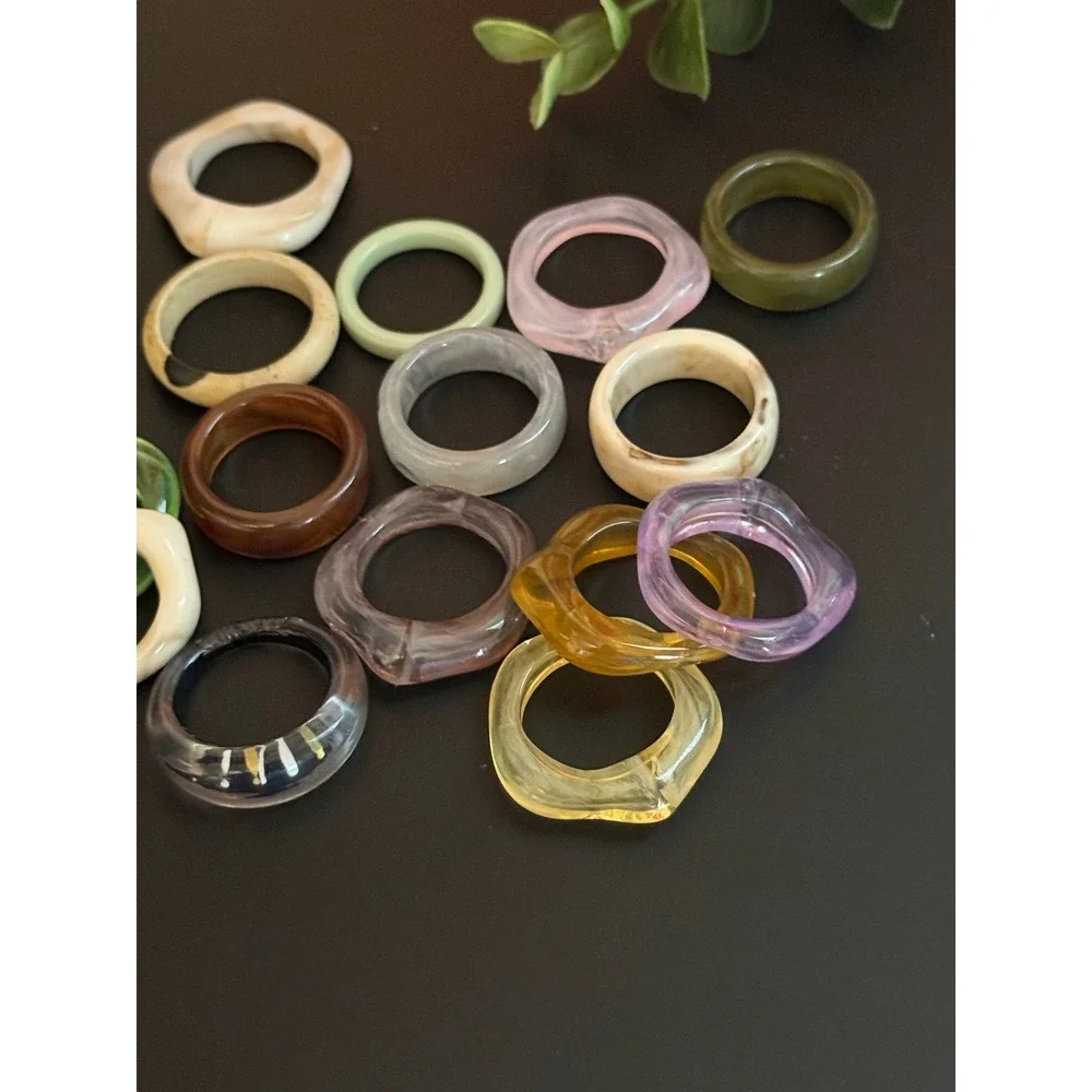 Chunky Resin Acrylic Ring Bundle Y2K Retro Stacking Rings Set Size 7-7.5